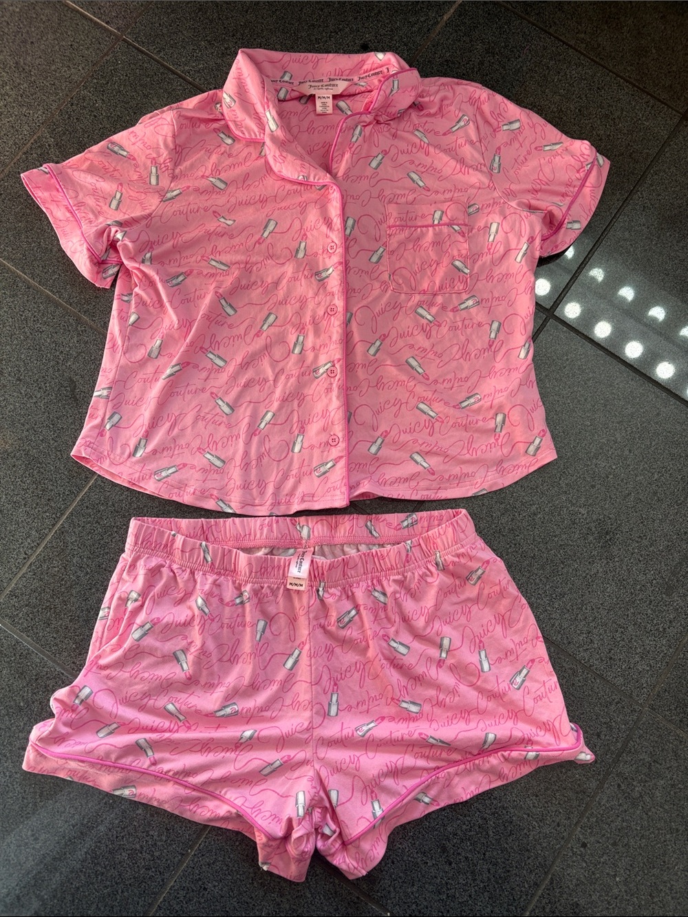 Juicy Couture Pink Lipstick Print Short Pajama Set